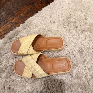 Beige Woven Slide Sandals